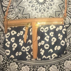 Blue printer fossil long strapped purse
